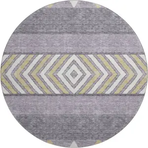 Photo of 8' Lavender Ivory And Gold Southwestern Washable Round Rug With UV Protection
