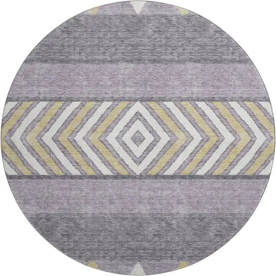 8' Lavender Ivory And Gold Southwestern Washable Round Rug With UV Protection Photo 1
