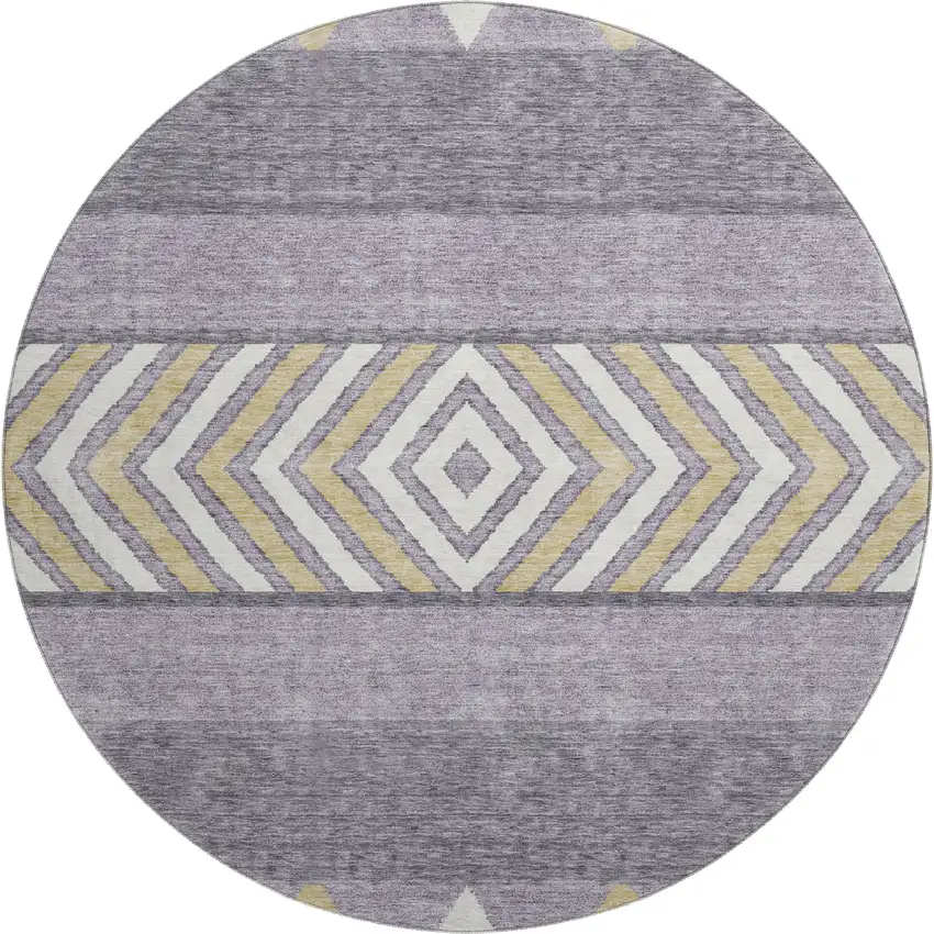 8' Lavender Ivory And Gold Southwestern Washable Round Rug With UV Protection Photo 1