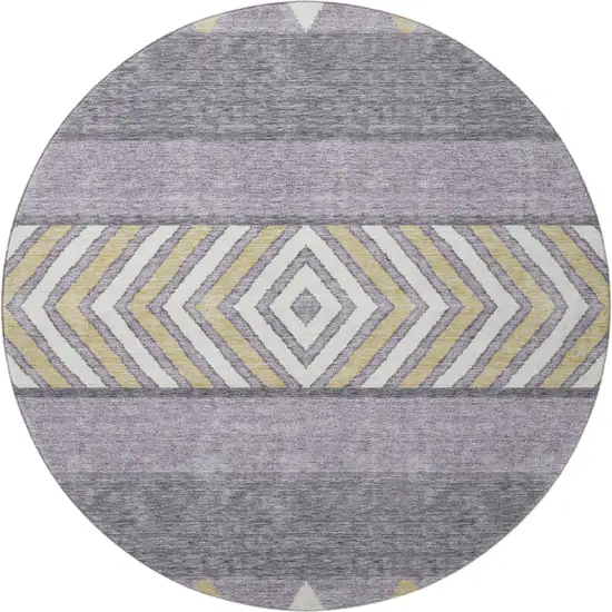 8' Lavender Ivory And Gold Southwestern Washable Round Rug With UV Protection Photo 2