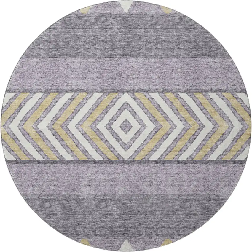 8' Lavender Ivory And Gold Southwestern Washable Round Rug With UV Protection Photo 2