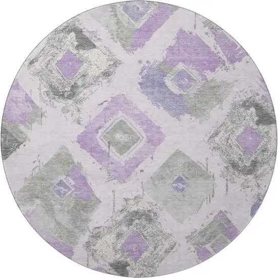 8' Lavender Ivory And Gray Abstract Geometric Washable Round Rug With UV Protection Photo 3
