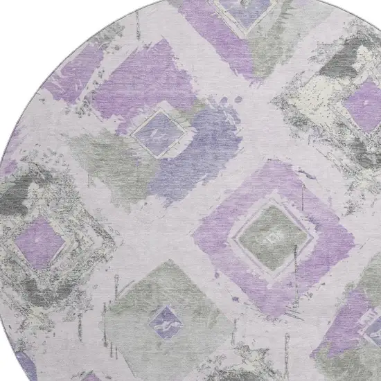 8' Lavender Ivory And Gray Abstract Geometric Washable Round Rug With UV Protection Photo 2