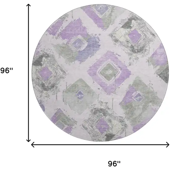 8' Lavender Ivory And Gray Abstract Geometric Washable Round Rug With UV Protection Photo 9