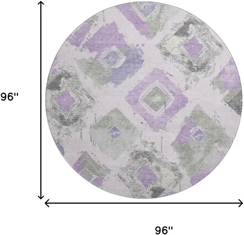 8' Lavender Ivory And Gray Abstract Geometric Washable Round Rug With UV Protection Photo 9