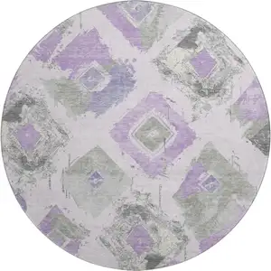 Photo of 8' Lavender Ivory And Gray Abstract Geometric Washable Round Rug With UV Protection