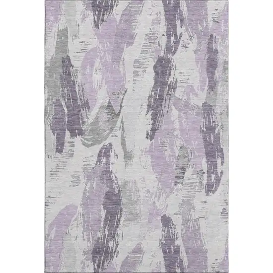 8' Lavender Ivory And Gray Abstract Washable Area Rug With UV Protection Photo 1