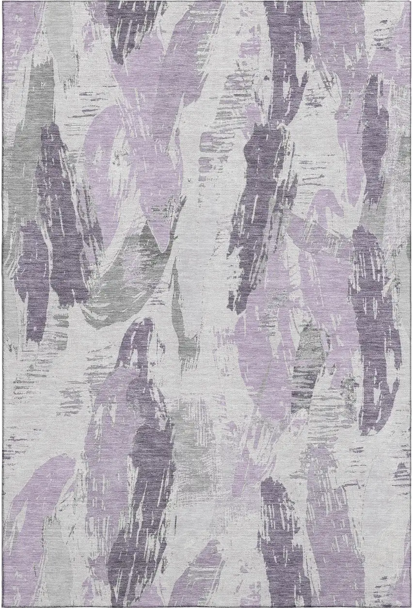 8' Lavender Ivory And Gray Abstract Washable Area Rug With UV Protection Photo 1
