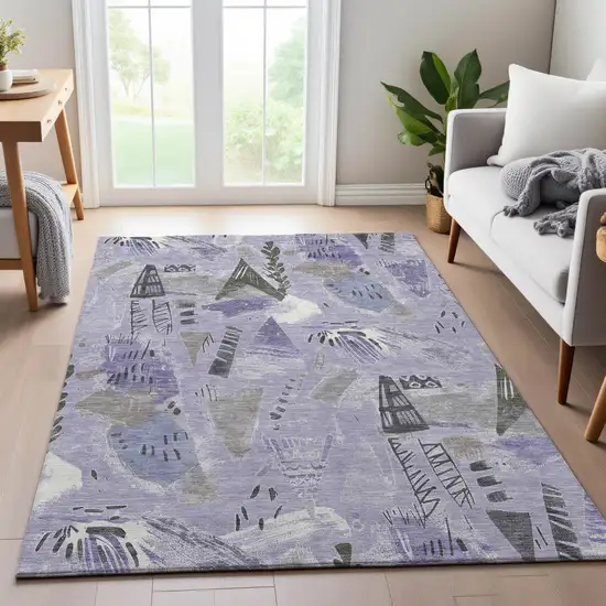 8' Lavender Ivory And Gray Geometric Washable Area Rug With UV Protection Photo 5