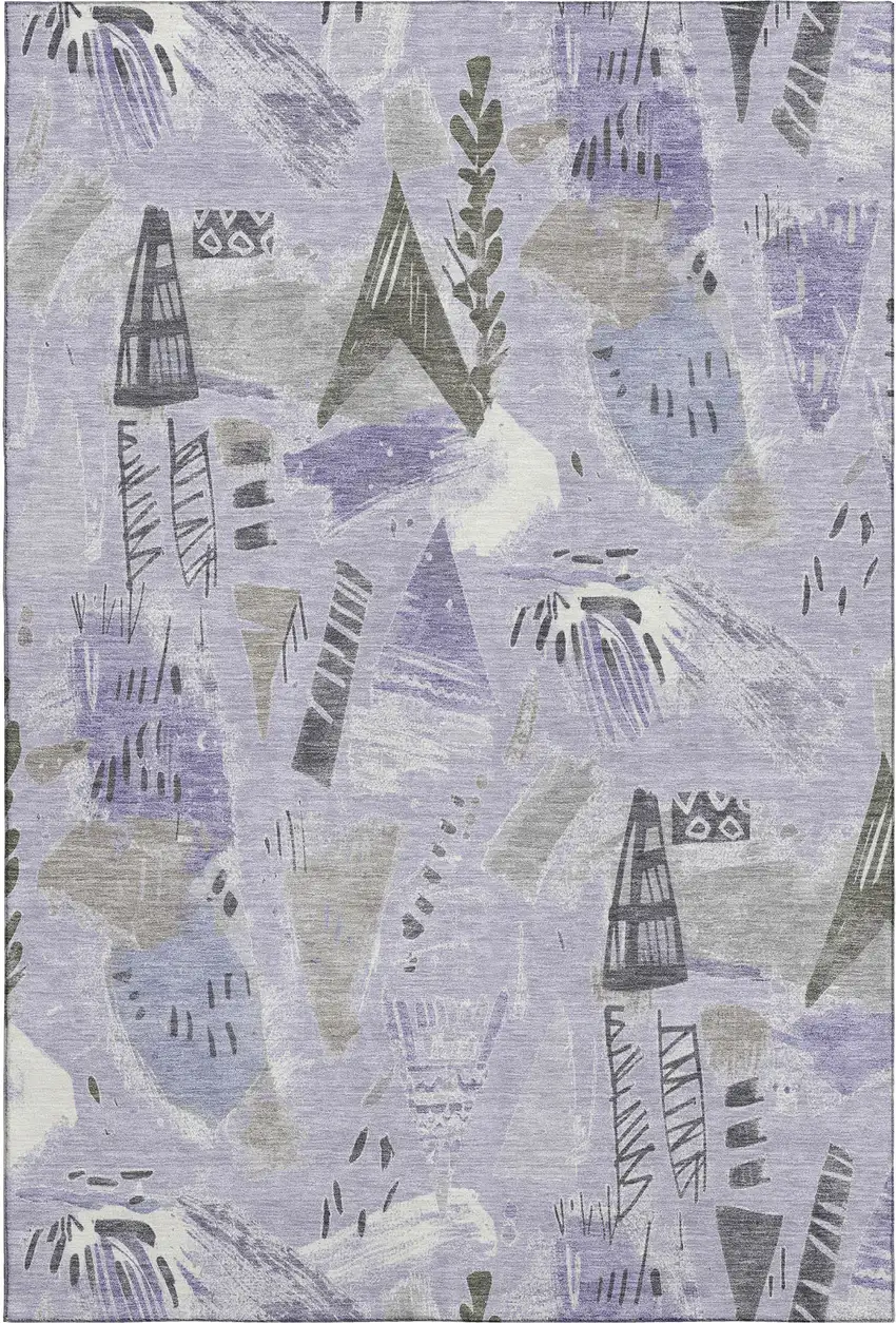 8' Lavender Ivory And Gray Geometric Washable Area Rug With UV Protection Photo 1