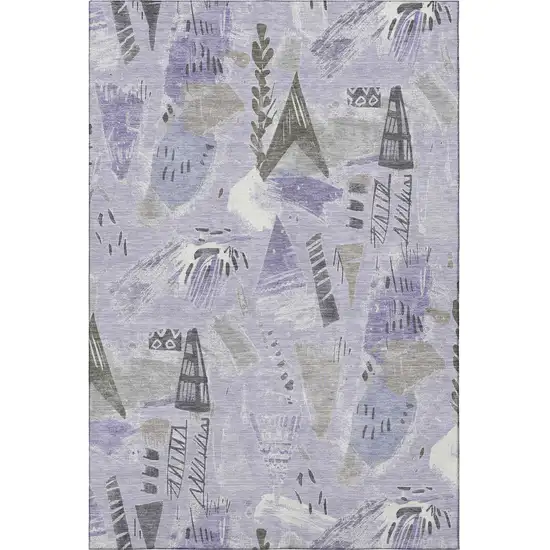 8' Lavender Ivory And Gray Geometric Washable Area Rug With UV Protection Photo 3