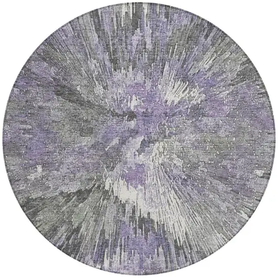 8' Lavender Ivory And Gray Round Abstract Washable Indoor Outdoor Area Rug Photo 5