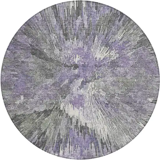 8' Lavender Ivory And Gray Round Abstract Washable Indoor Outdoor Area Rug Photo 2