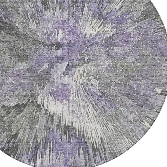 8' Lavender Ivory And Gray Round Abstract Washable Indoor Outdoor Area Rug Photo 7