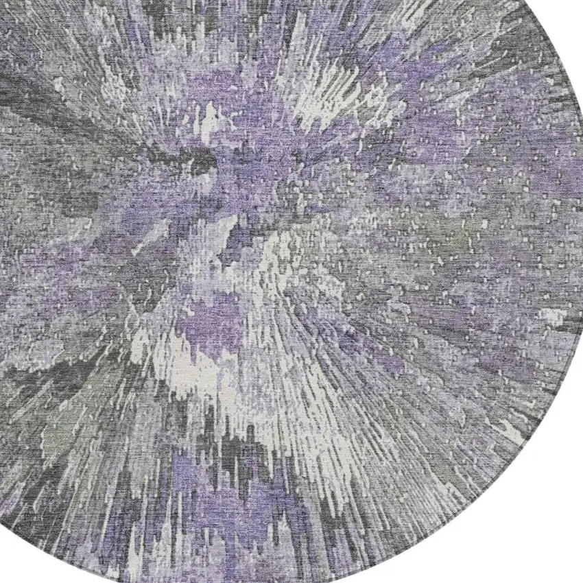 8' Lavender Ivory And Gray Round Abstract Washable Indoor Outdoor Area Rug Photo 7
