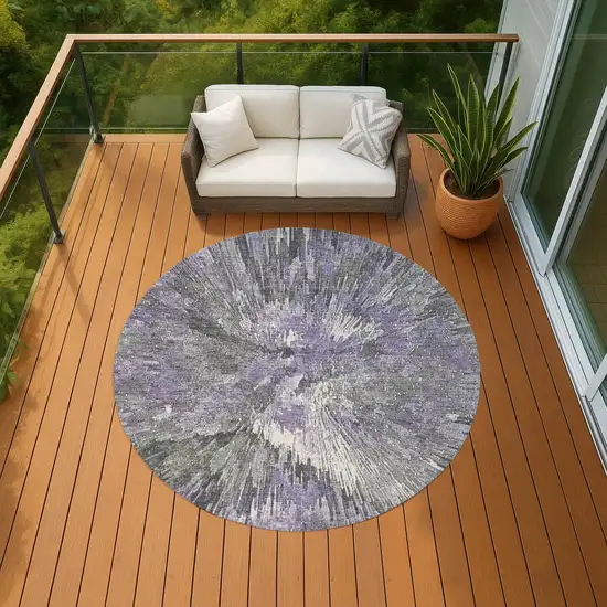 8' Lavender Ivory And Gray Round Abstract Washable Indoor Outdoor Area Rug Photo 8