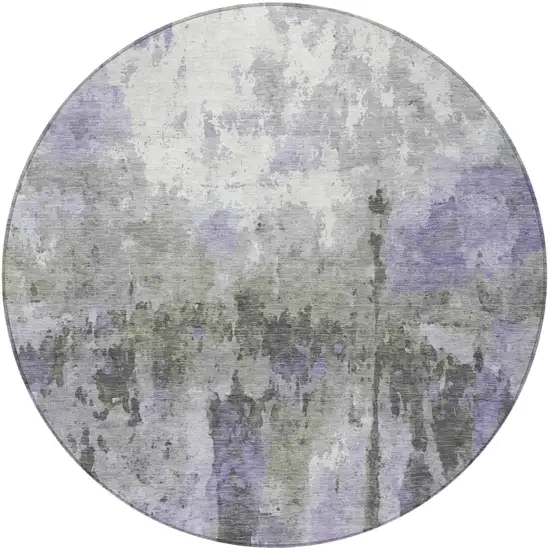8' Lavender Ivory And Gray Round Abstract Washable Indoor Outdoor Area Rug Photo 5