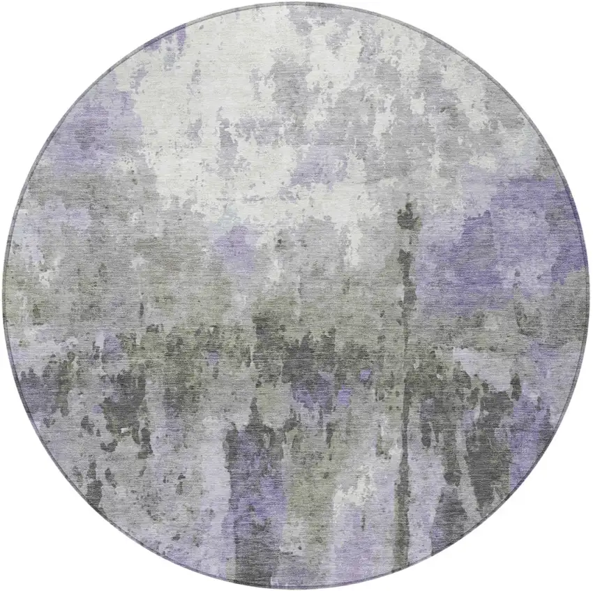 8' Lavender Ivory And Gray Round Abstract Washable Indoor Outdoor Area Rug Photo 5