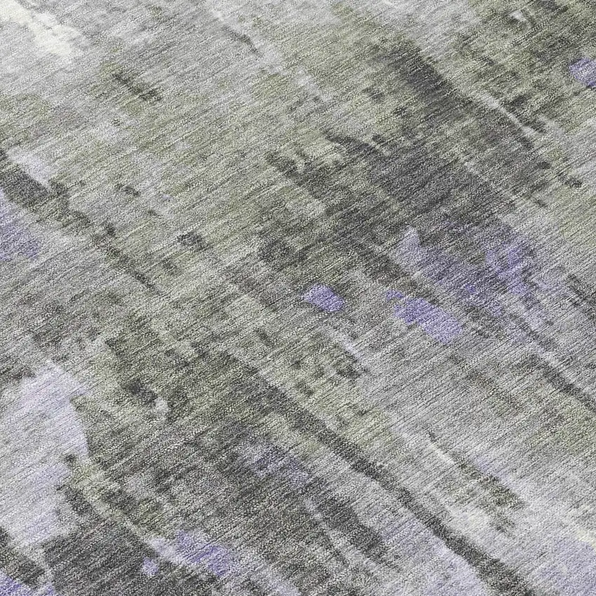 8' Lavender Ivory And Gray Round Abstract Washable Indoor Outdoor Area Rug Photo 9