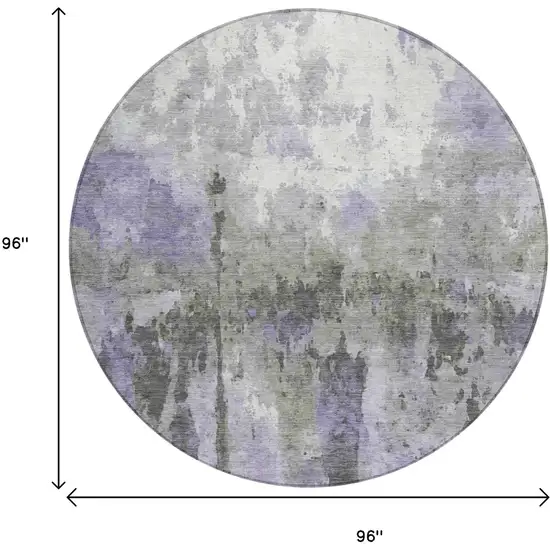 8' Lavender Ivory And Gray Round Abstract Washable Indoor Outdoor Area Rug Photo 3