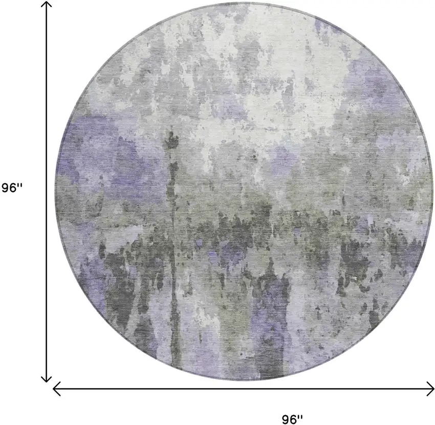 8' Lavender Ivory And Gray Round Abstract Washable Indoor Outdoor Area Rug Photo 3
