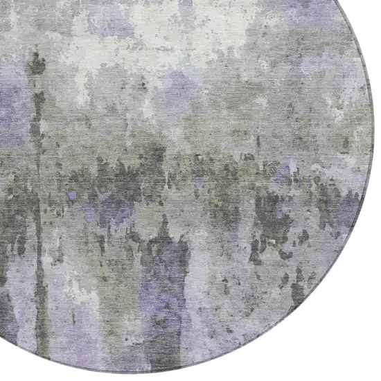 8' Lavender Ivory And Gray Round Abstract Washable Indoor Outdoor Area Rug Photo 6