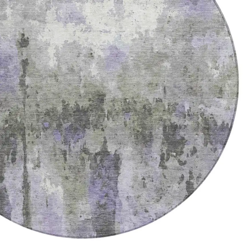 8' Lavender Ivory And Gray Round Abstract Washable Indoor Outdoor Area Rug Photo 6