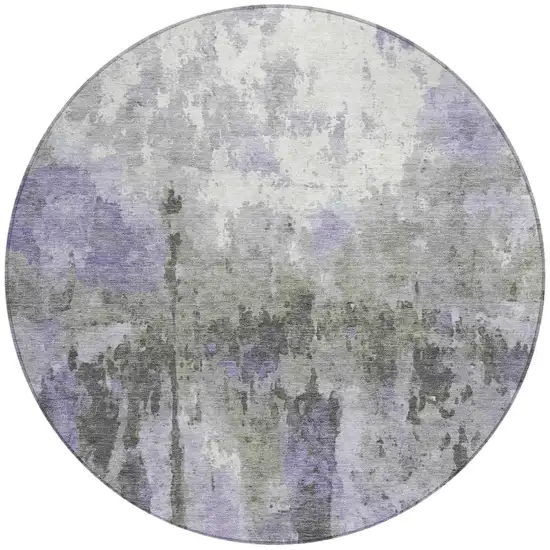 8' Lavender Ivory And Gray Round Abstract Washable Indoor Outdoor Area Rug Photo 4