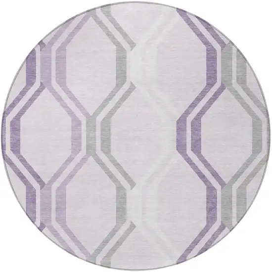 8' Lavender Ivory And Gray Round Geometric Washable Indoor Outdoor Area Rug Photo 5