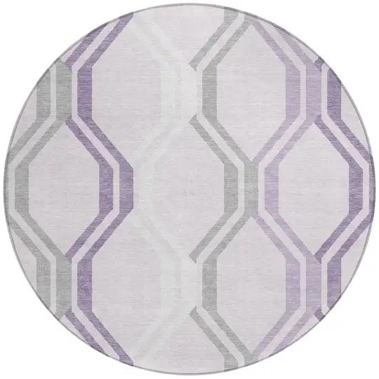 8' Lavender Ivory And Gray Round Geometric Washable Indoor Outdoor Area Rug Photo 4