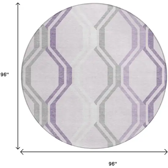 8' Lavender Ivory And Gray Round Geometric Washable Indoor Outdoor Area Rug Photo 3