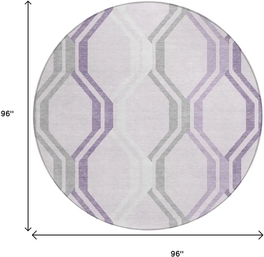 8' Lavender Ivory And Gray Round Geometric Washable Indoor Outdoor Area Rug Photo 3