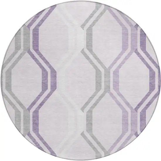 8' Lavender Ivory And Gray Round Geometric Washable Indoor Outdoor Area Rug Photo 2