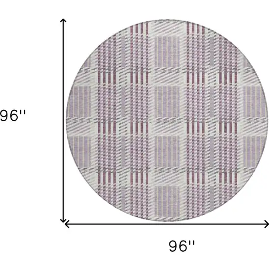 8' Lavender Ivory And Gray Round Plaid Washable Indoor Outdoor Area Rug Photo 3