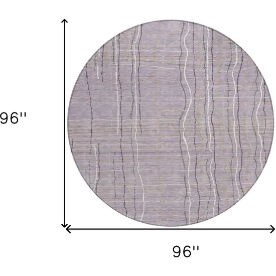 8' Lavender Ivory And Gray Round Striped Washable Indoor Outdoor Area Rug Photo 3