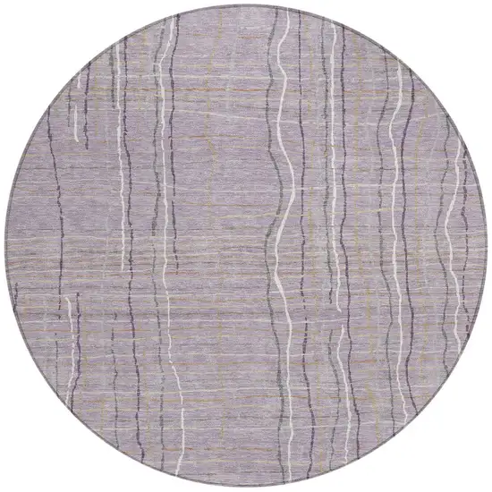 8' Lavender Ivory And Gray Round Striped Washable Indoor Outdoor Area Rug Photo 6