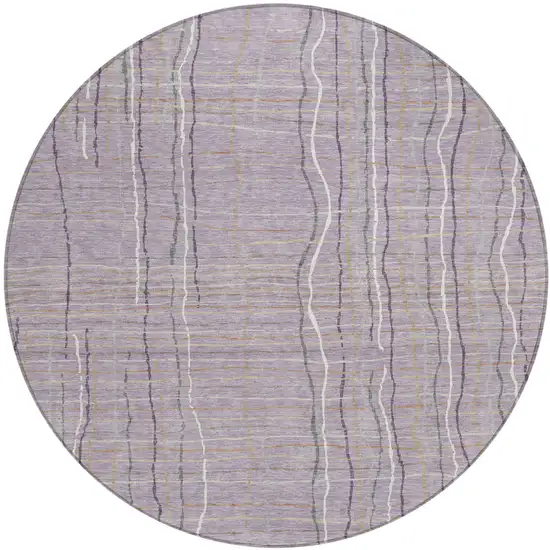 8' Lavender Ivory And Gray Round Striped Washable Indoor Outdoor Area Rug Photo 2