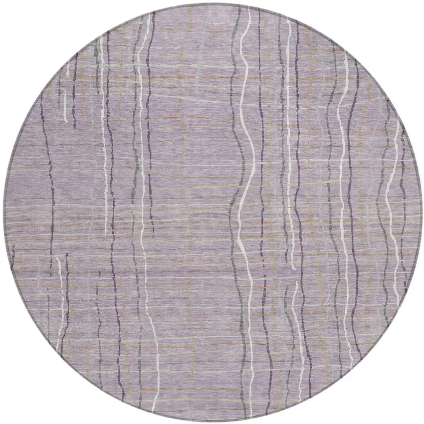 8' Lavender Ivory And Gray Round Striped Washable Indoor Outdoor Area Rug Photo 2