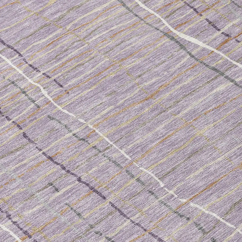 8' Lavender Ivory And Gray Round Striped Washable Indoor Outdoor Area Rug Photo 4