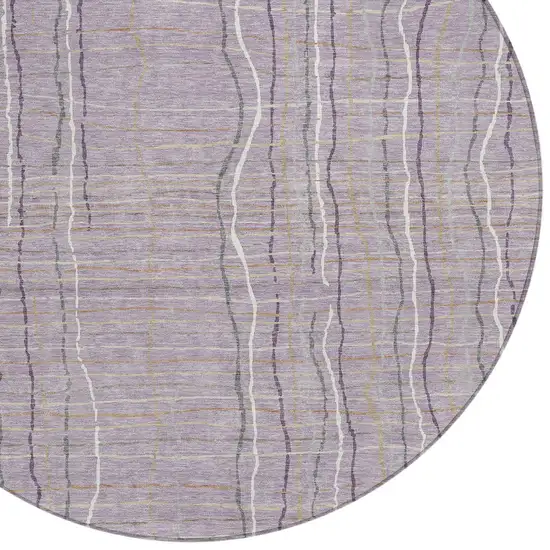 8' Lavender Ivory And Gray Round Striped Washable Indoor Outdoor Area Rug Photo 5