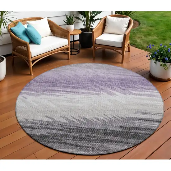 8' Lavender Ivory And Gray Round Striped Washable Indoor Outdoor Area Rug Photo 1