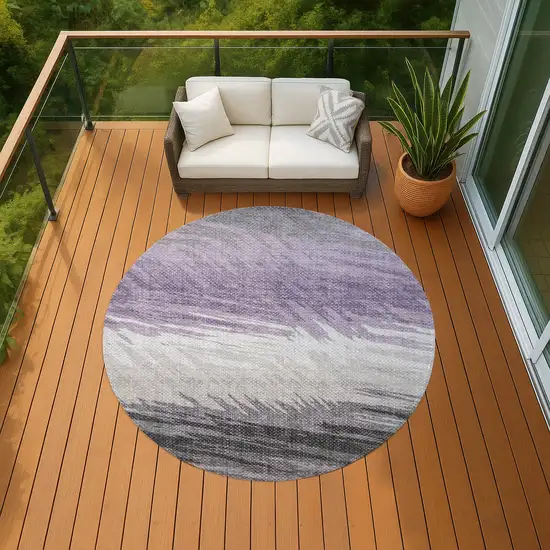 8' Lavender Ivory And Gray Round Striped Washable Indoor Outdoor Area Rug Photo 8
