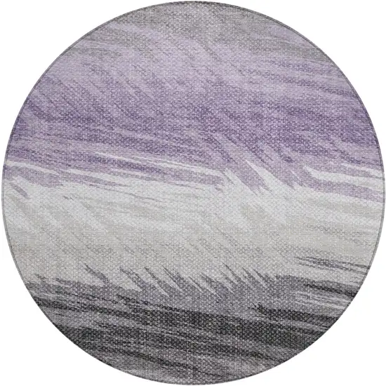 8' Lavender Ivory And Gray Round Striped Washable Indoor Outdoor Area Rug Photo 2