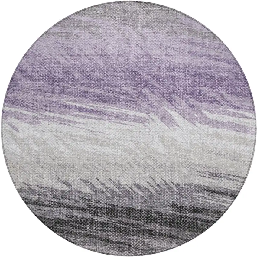 8' Lavender Ivory And Gray Round Striped Washable Indoor Outdoor Area Rug Photo 2