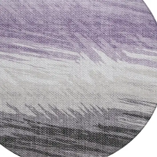 8' Lavender Ivory And Gray Round Striped Washable Indoor Outdoor Area Rug Photo 7