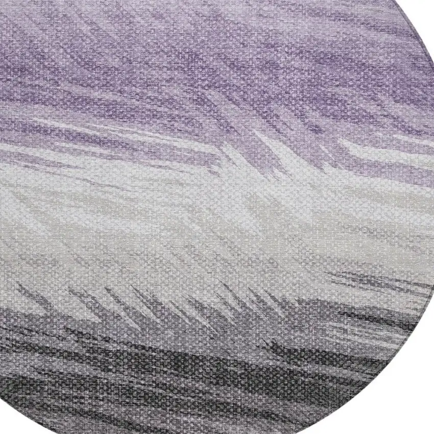 8' Lavender Ivory And Gray Round Striped Washable Indoor Outdoor Area Rug Photo 7