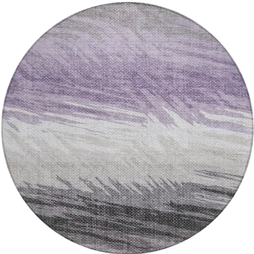 8' Lavender Ivory And Gray Round Striped Washable Indoor Outdoor Area Rug Photo 5