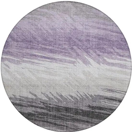 8' Lavender Ivory And Gray Round Striped Washable Indoor Outdoor Area Rug Photo 4