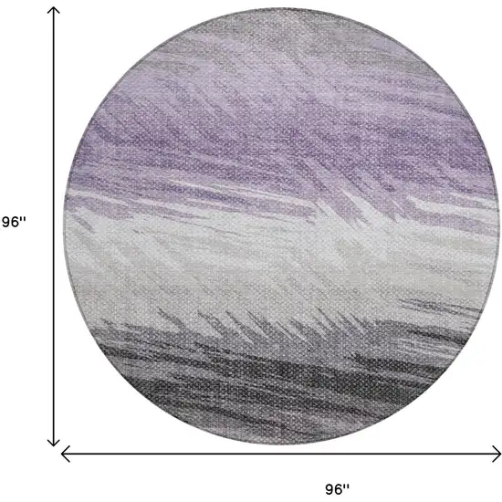 8' Lavender Ivory And Gray Round Striped Washable Indoor Outdoor Area Rug Photo 3
