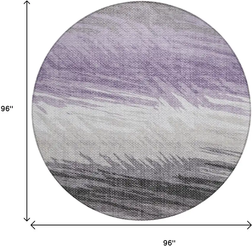 8' Lavender Ivory And Gray Round Striped Washable Indoor Outdoor Area Rug Photo 3